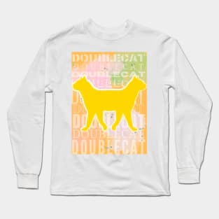 Two-headed cat, silhouette of a two-headed cat on a colored background with inscriptions Long Sleeve T-Shirt